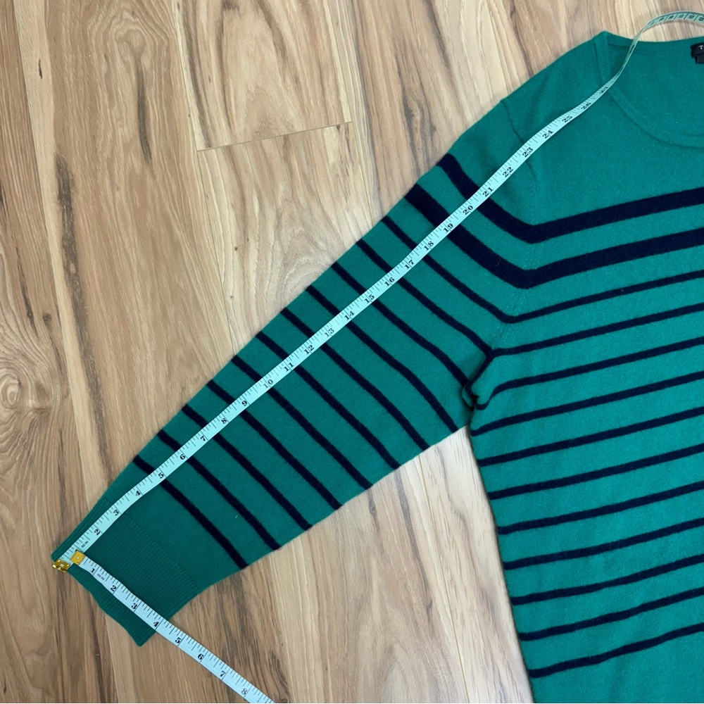 Talbots Pullover 100% Cashmere Sweater Plus 2X Navy Blue Green Striped Soft Slim - Picture 13 of 15